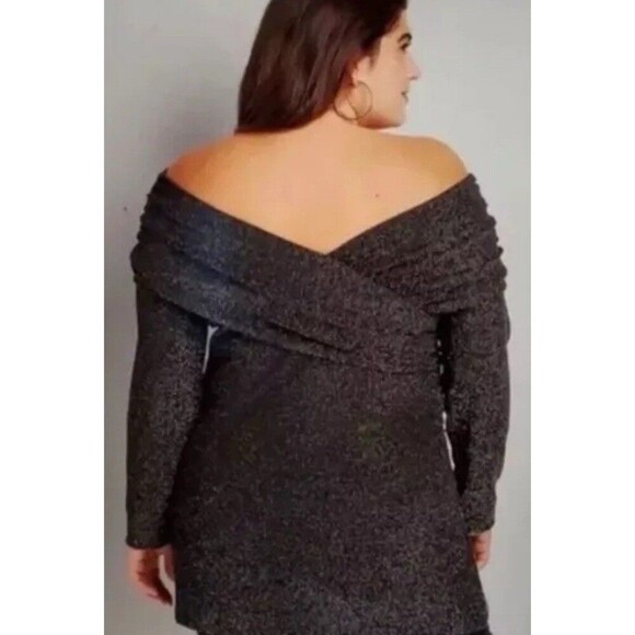 LANE BRYANT Off the Shoulder Illusion Top Black Sparkle 22/24 Long Sleeve Party - Picture 2 of 15